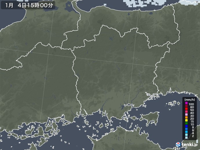 岡山県の雨雲レーダー(2021年01月04日)