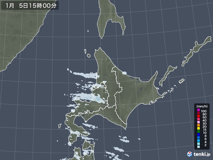 北海道地方の雨雲レーダー(2021年01月05日)