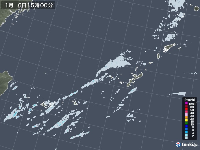 沖縄地方の雨雲レーダー(2021年01月06日)