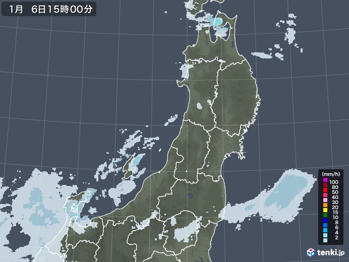 東北地方の雨雲レーダー(2021年01月06日)