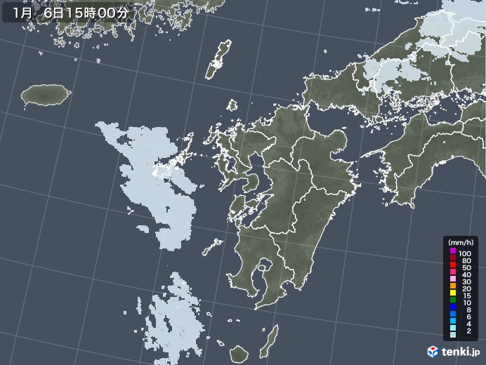 九州地方の雨雲レーダー(2021年01月06日)