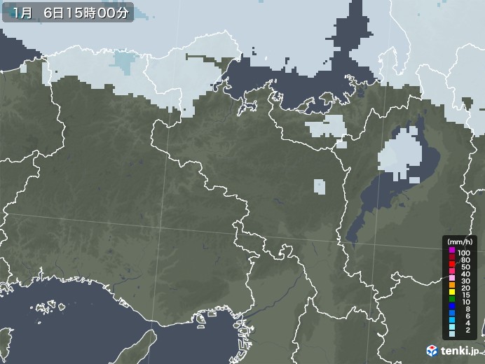 京都府の雨雲レーダー(2021年01月06日)