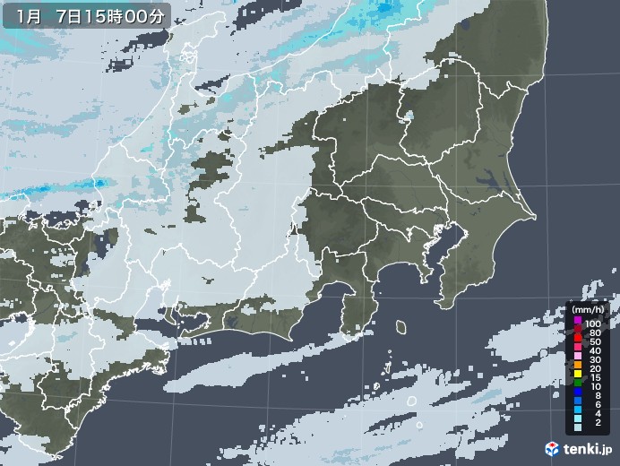 関東・甲信地方の雨雲レーダー(2021年01月07日)