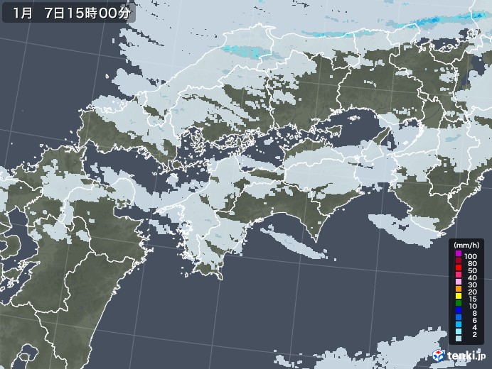 四国地方の雨雲レーダー(2021年01月07日)