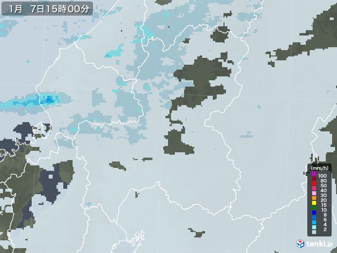 岐阜県の雨雲レーダー(2021年01月07日)