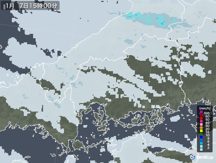 広島県の雨雲レーダー(2021年01月07日)