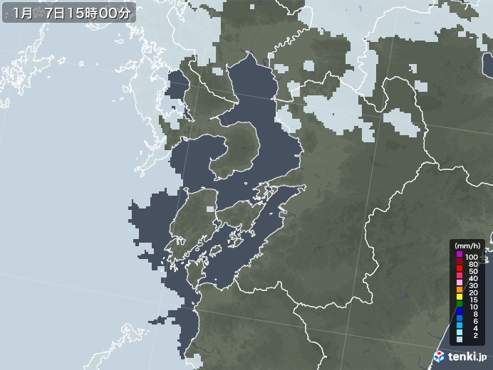 熊本県の雨雲レーダー(2021年01月07日)