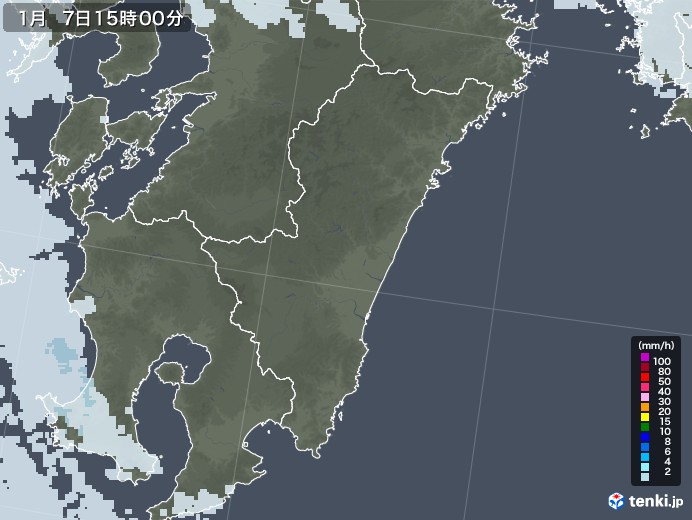 宮崎県の雨雲レーダー(2021年01月07日)