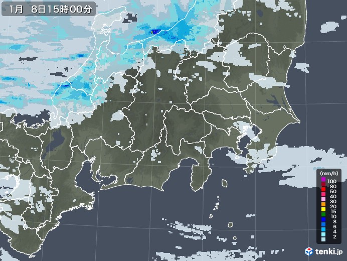 関東・甲信地方の雨雲レーダー(2021年01月08日)