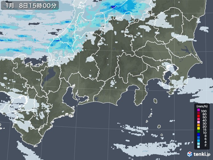 東海地方の雨雲レーダー(2021年01月08日)