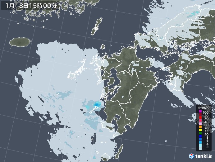 九州地方の雨雲レーダー(2021年01月08日)