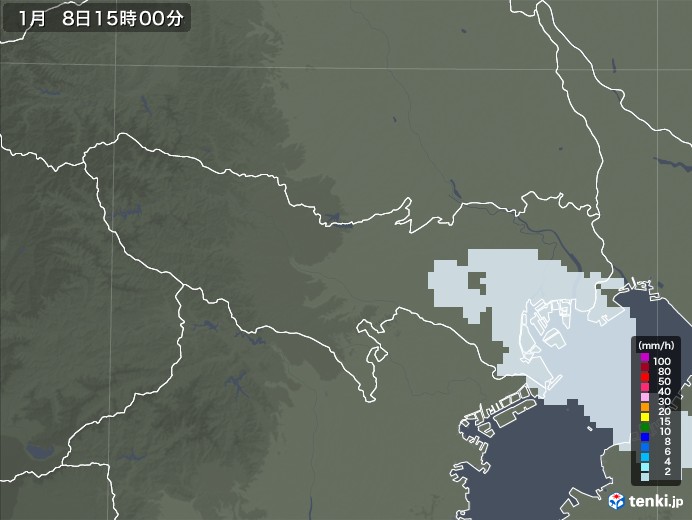 東京都の雨雲レーダー(2021年01月08日)