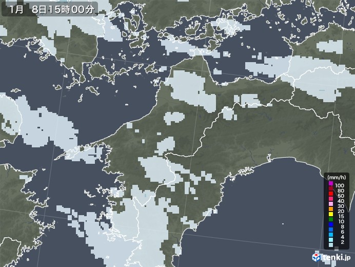 愛媛県の雨雲レーダー(2021年01月08日)