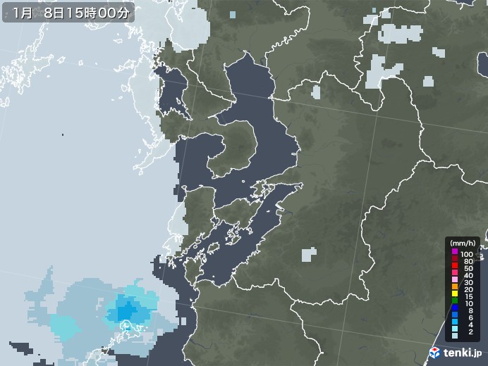 熊本県の雨雲レーダー(2021年01月08日)