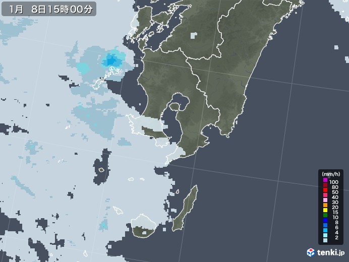 鹿児島県の雨雲レーダー(2021年01月08日)