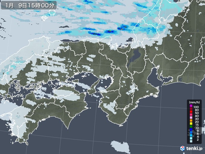 近畿地方の雨雲レーダー(2021年01月09日)