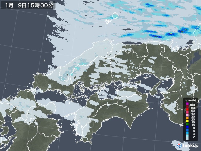 中国地方の雨雲レーダー(2021年01月09日)