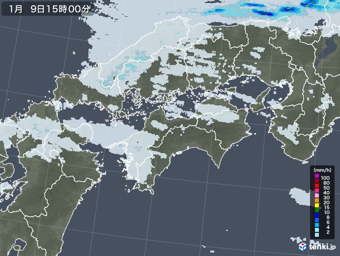 四国地方の雨雲レーダー(2021年01月09日)