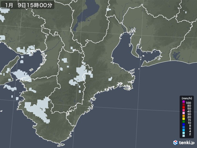 三重県の雨雲レーダー(2021年01月09日)