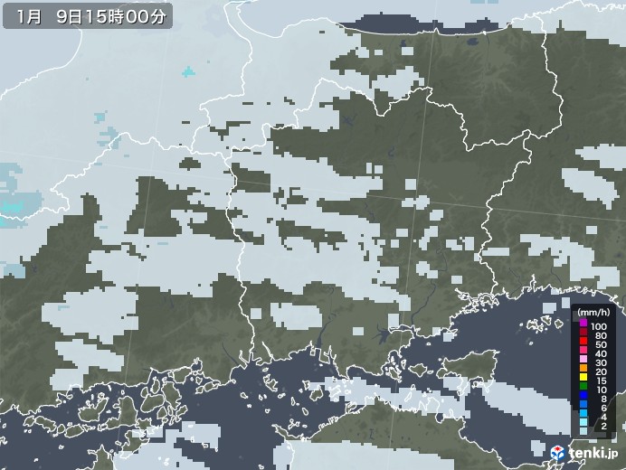 岡山県の雨雲レーダー(2021年01月09日)