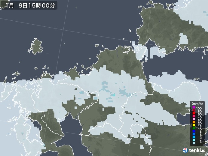 福岡県の雨雲レーダー(2021年01月09日)