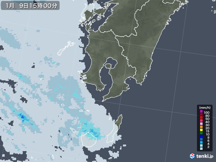 鹿児島県の雨雲レーダー(2021年01月09日)
