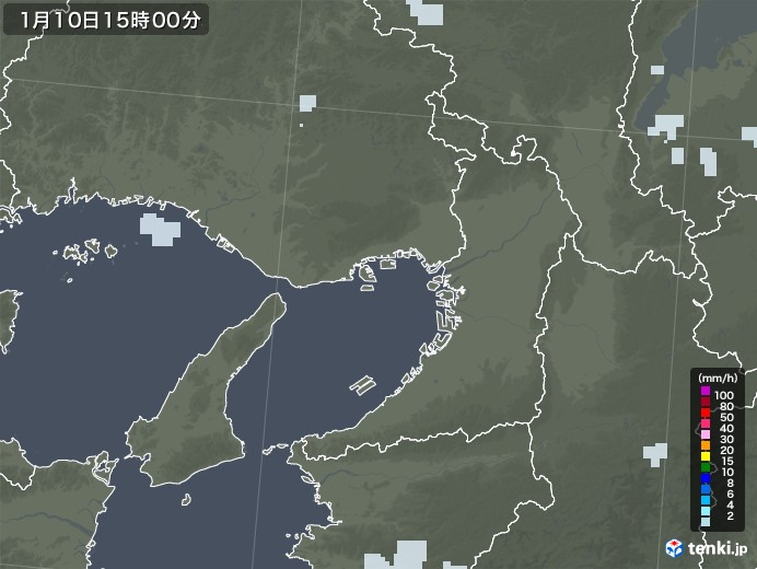 大阪府の雨雲レーダー(2021年01月10日)