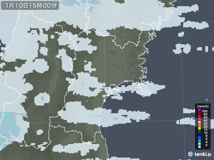 宮城県の雨雲レーダー(2021年01月10日)