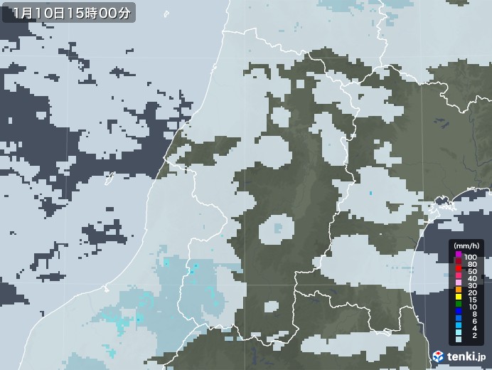 山形県の雨雲レーダー(2021年01月10日)