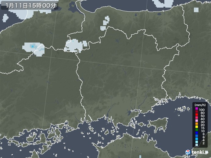 岡山県の雨雲レーダー(2021年01月11日)
