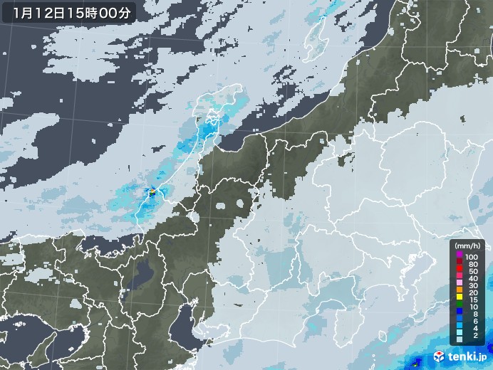 北陸地方の雨雲レーダー(2021年01月12日)