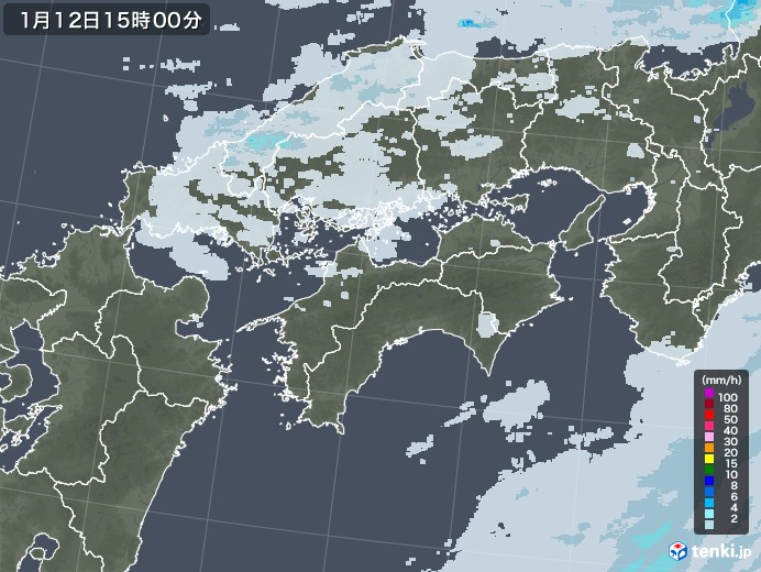 四国地方の雨雲レーダー(2021年01月12日)