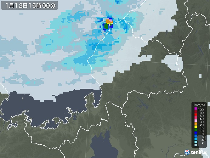 福井県の雨雲レーダー(2021年01月12日)