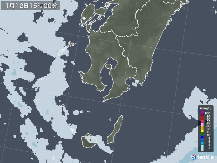 鹿児島県の雨雲レーダー(2021年01月12日)