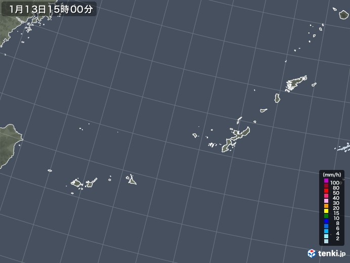 沖縄地方の雨雲レーダー(2021年01月13日)