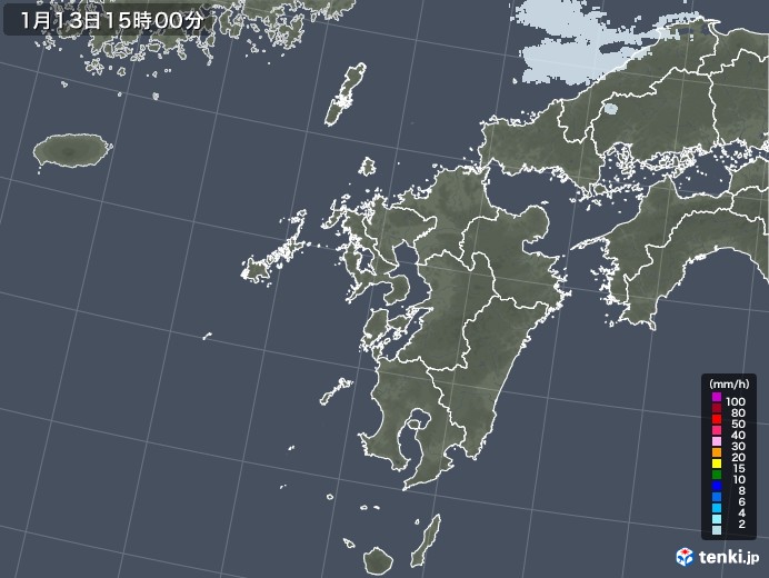 九州地方の雨雲レーダー(2021年01月13日)