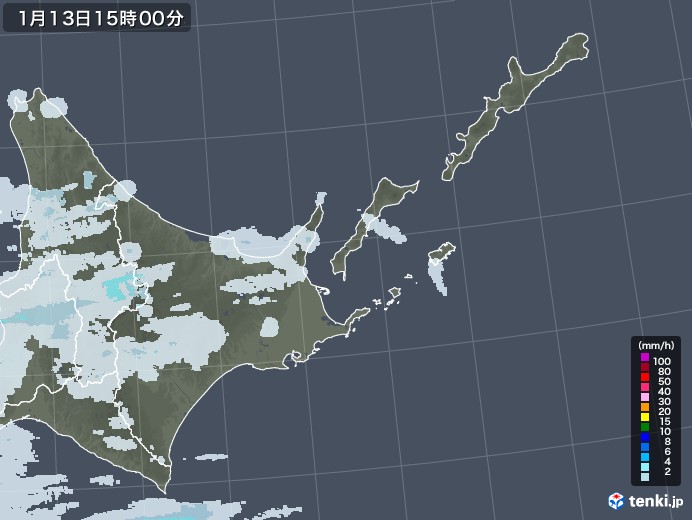 道東の雨雲レーダー(2021年01月13日)