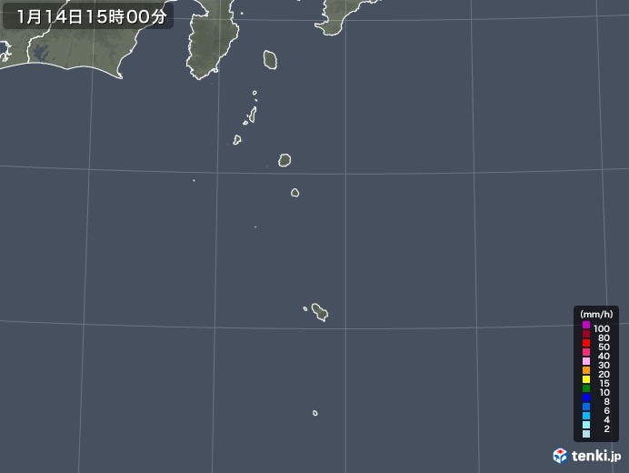 伊豆諸島(東京都)の雨雲レーダー(2021年01月14日)
