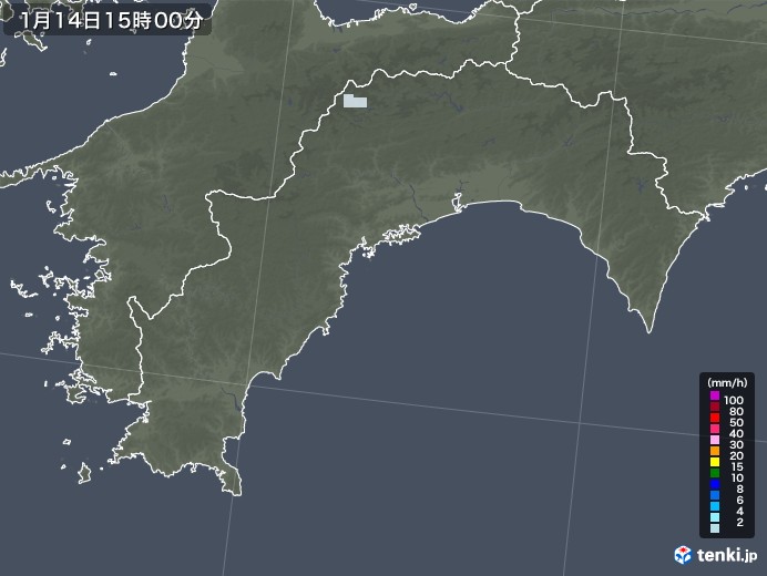 高知県の雨雲レーダー(2021年01月14日)