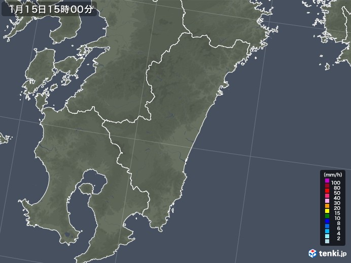 宮崎県の雨雲レーダー(2021年01月15日)