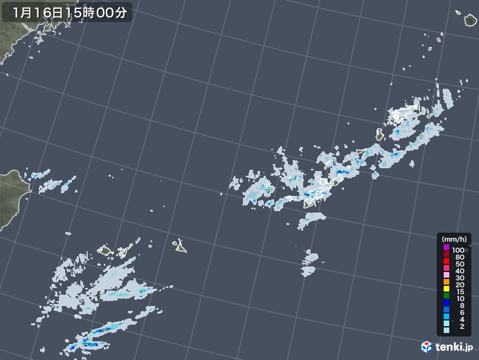 沖縄地方の雨雲レーダー(2021年01月16日)