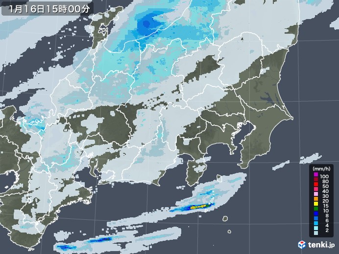 関東・甲信地方の雨雲レーダー(2021年01月16日)