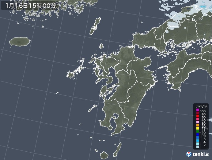 九州地方の雨雲レーダー(2021年01月16日)