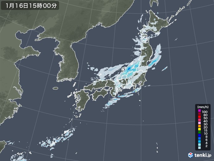 雨雲レーダー(2021年01月16日)