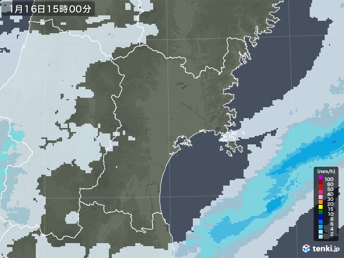 宮城県の雨雲レーダー(2021年01月16日)