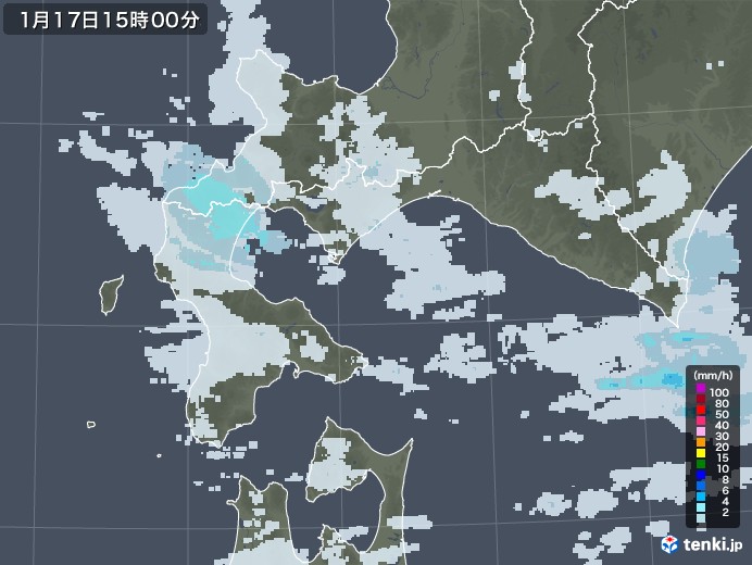 道南の雨雲レーダー(2021年01月17日)