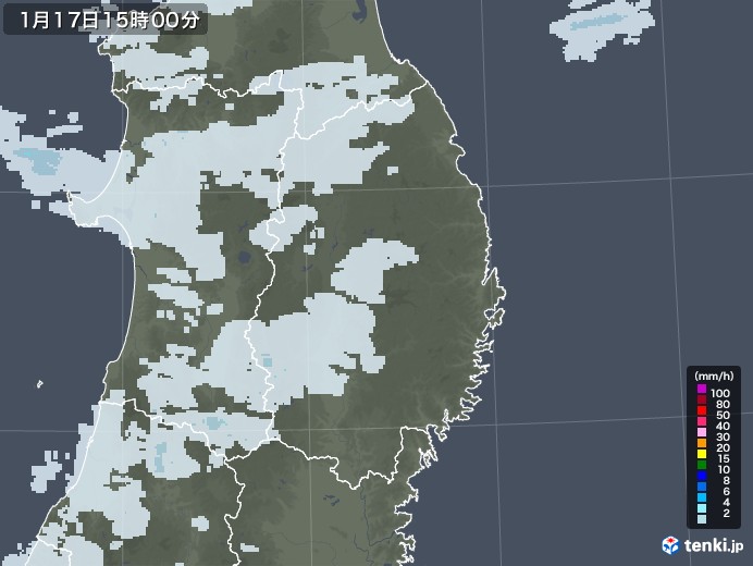 岩手県の雨雲レーダー(2021年01月17日)