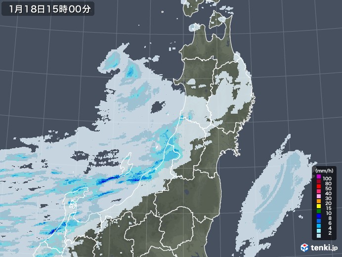 東北地方の雨雲レーダー(2021年01月18日)