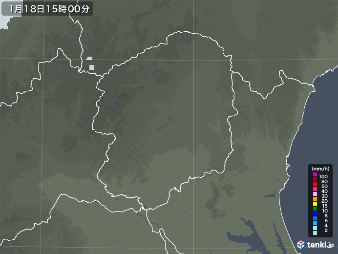 栃木県の雨雲レーダー(2021年01月18日)