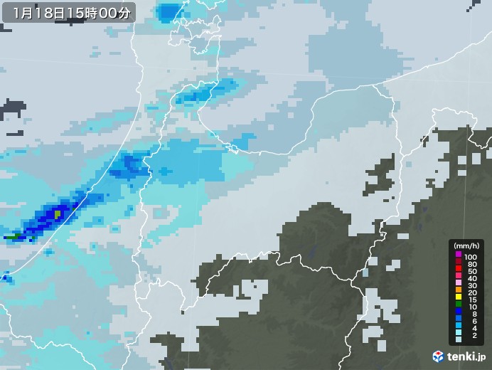 富山県の雨雲レーダー(2021年01月18日)